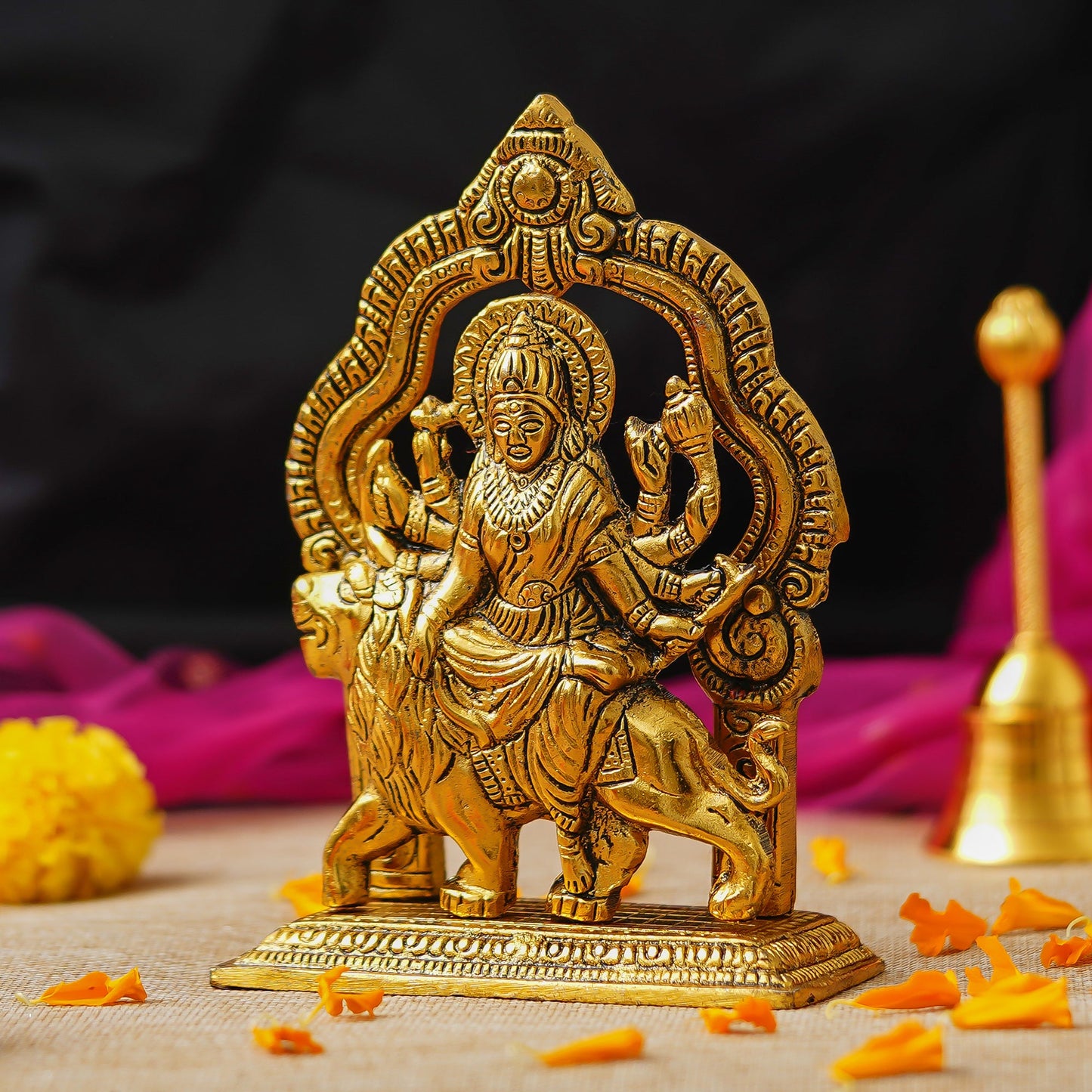 Webelkart Premium Metal Maa Durga MATA Rani Sherawali Murti Idol for Temple,MATA Rani Murti for Office Desk,Sherawali MATA Idol for Car Dashboard (6.50" Inches)