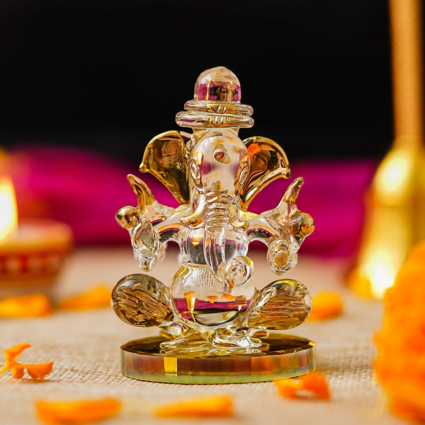 Webelkart Premium Dubble Side Crystal Ganesha Statue Decorative Showpiece,Ganesha Murti for Temple Decor Ganpati Idol Figurine for Temple| Ganesha Idol for Car Dashboard (