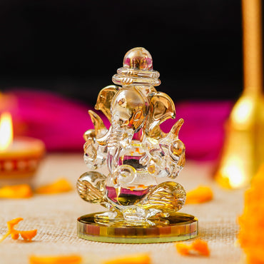 Webelkart Premium Dubble Side Crystal Ganesha Statue Decorative Showpiece,Ganesha Murti for Temple Decor Ganpati Idol Figurine for Temple| Ganesha Idol for Car Dashboard (