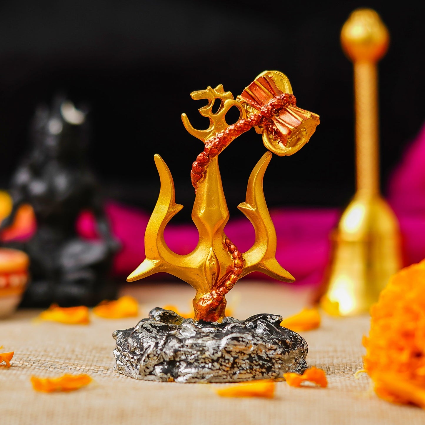 Webelkart Premium Shiva Trishul with Damaru for Car Dashboard,Pooja Decor Beautiful Mahakal Trishul for Home Decor (4" Inches)