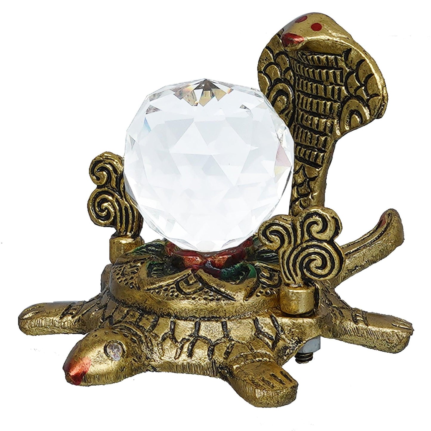 JaipurCrafts Premium Gold Metal Tortoise with Cystal Ball and Naag Devta Antiqie Naag Mani Showpiece for Home and Pooja Room (Gold , 4.5 Inches)