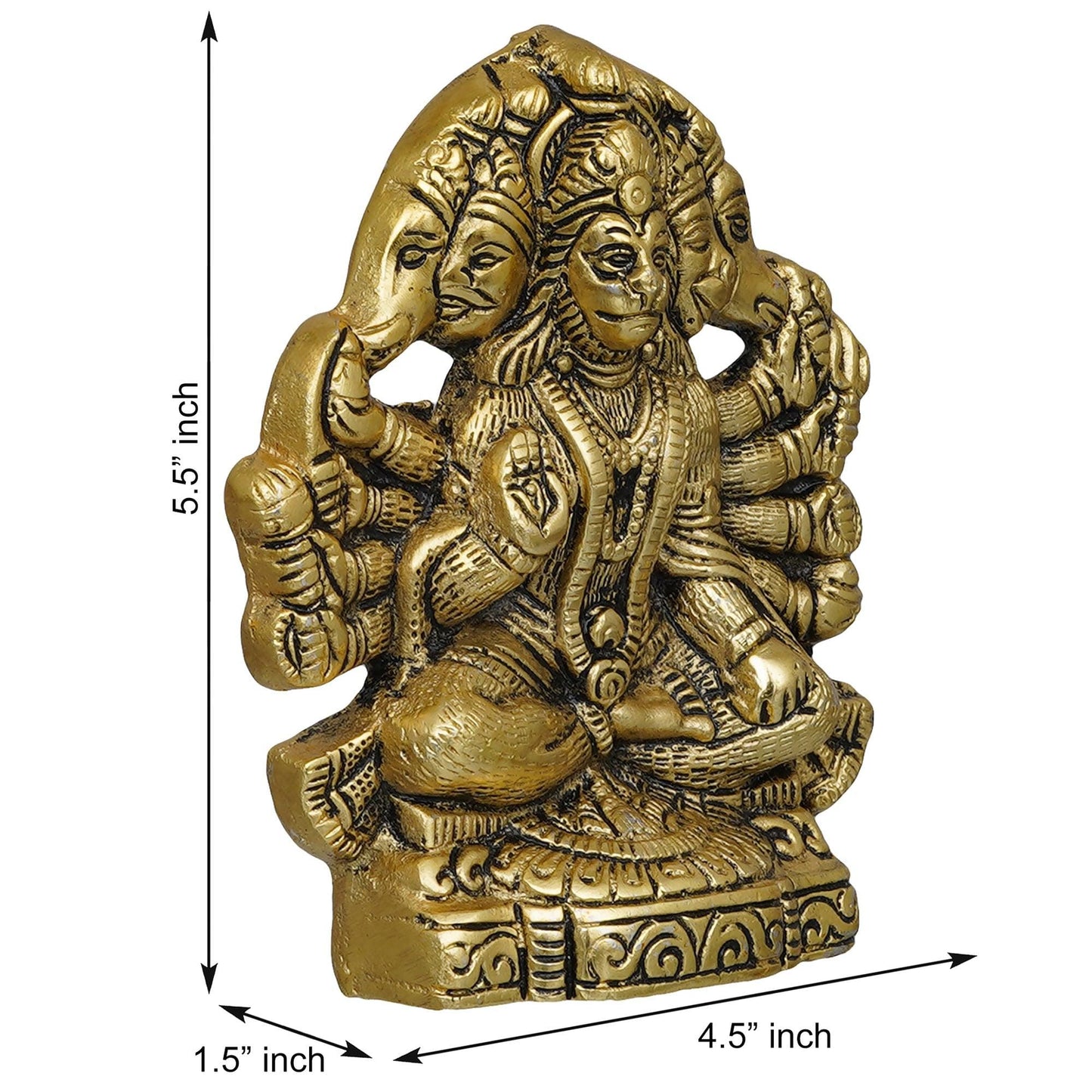 JaipurCrafts Premium Metal PanchMukhi Hanuman Idol Statue for Home and Pooja Decor (Gold, 5.5 Inches)