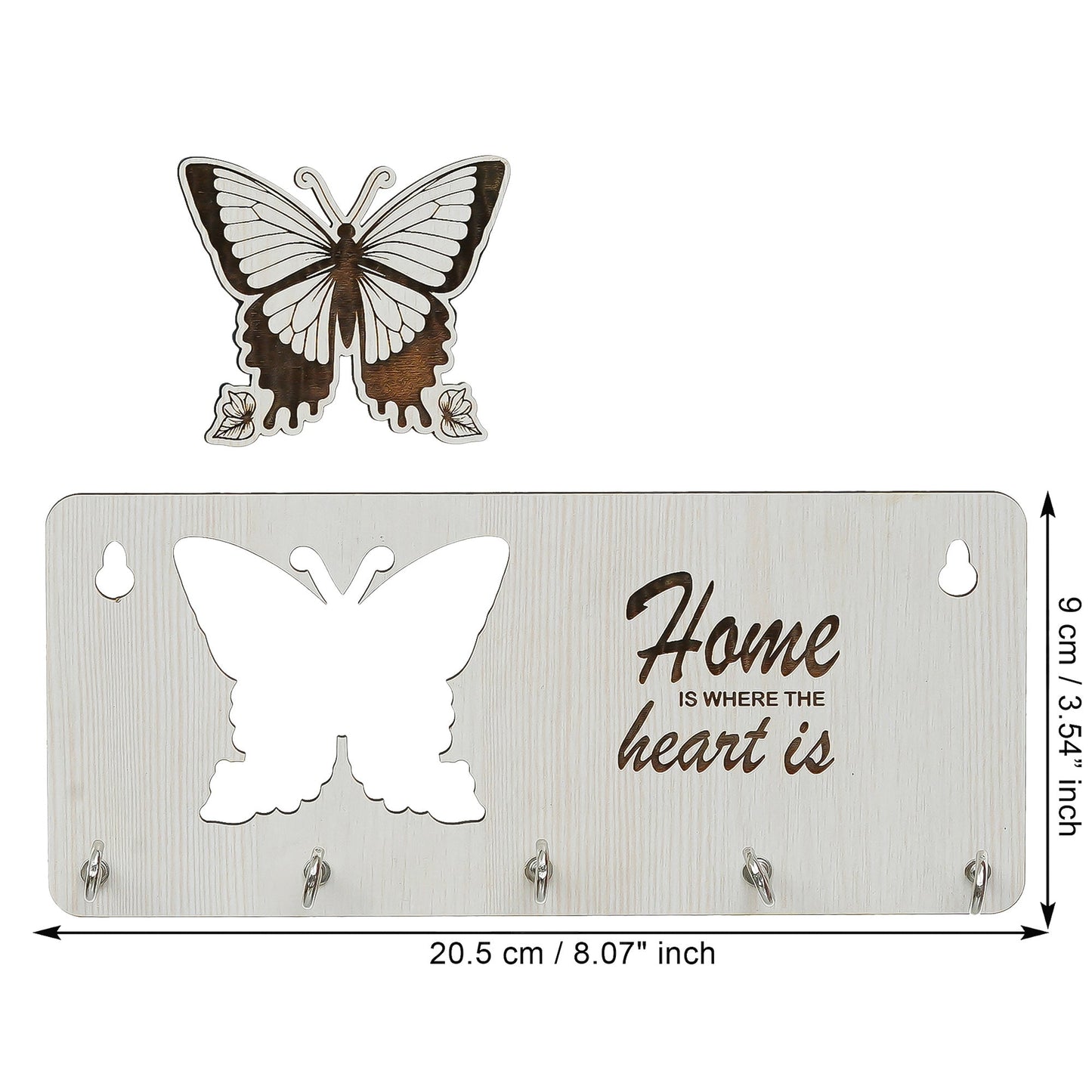 Webelkart Premium Home is Where The Heart is Wooden Key Holder for Home/Office Decor, Key Hanger for Wall Decor,Key Stand (with Butterfly Cutout)