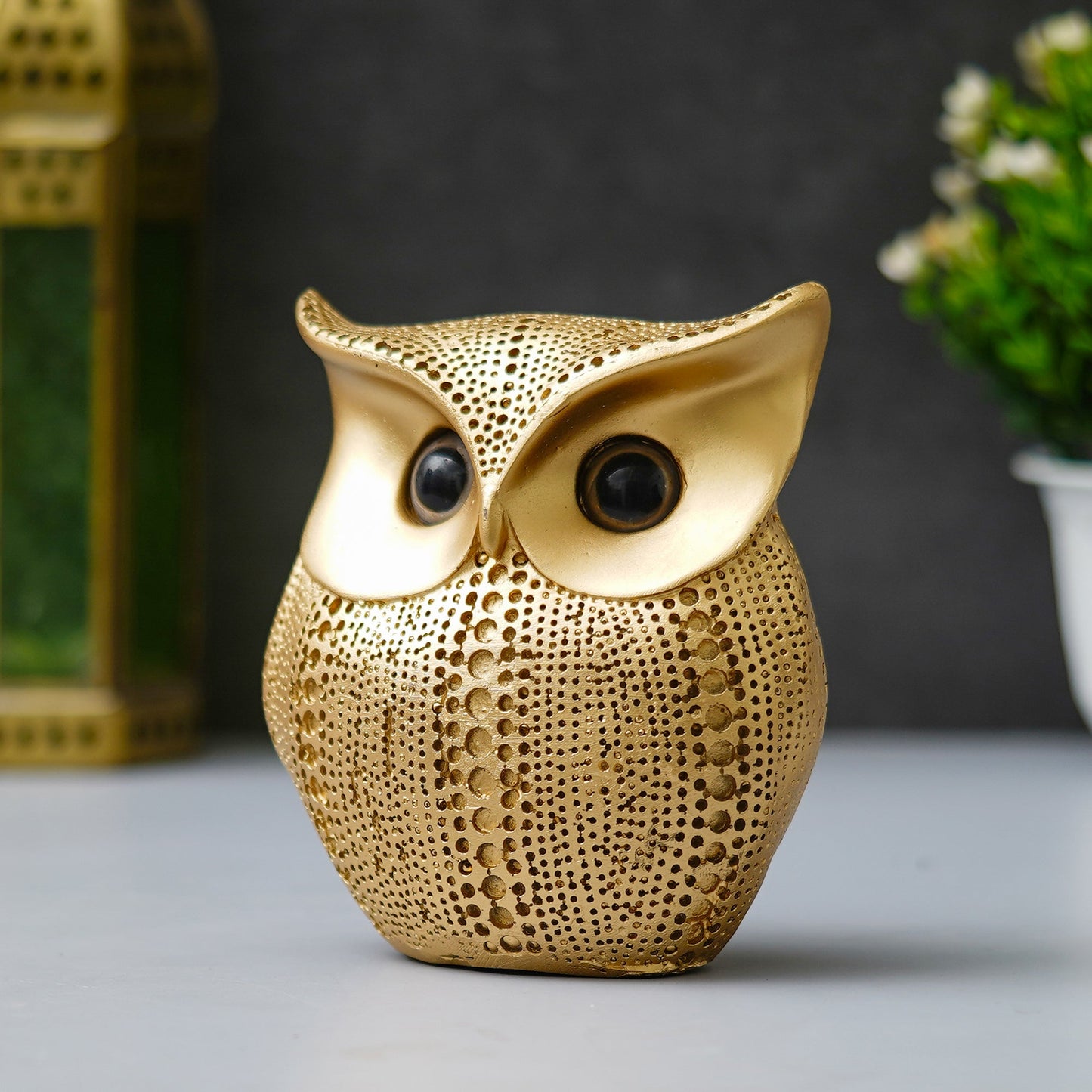 Webelkart Premium Gold Resin Classy Lucky Owl Figure Showpiece for Home/Office Decor,Decorative Items for Table Decor Owl Status (Gold-5.51" Inches)