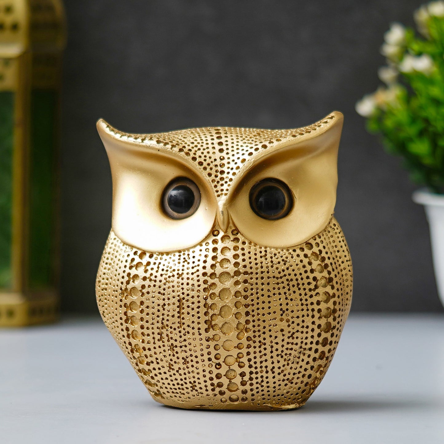 Webelkart Premium Gold Resin Classy Lucky Owl Figure Showpiece for Home/Office Decor,Decorative Items for Table Decor Owl Status (Gold-5.51" Inches)