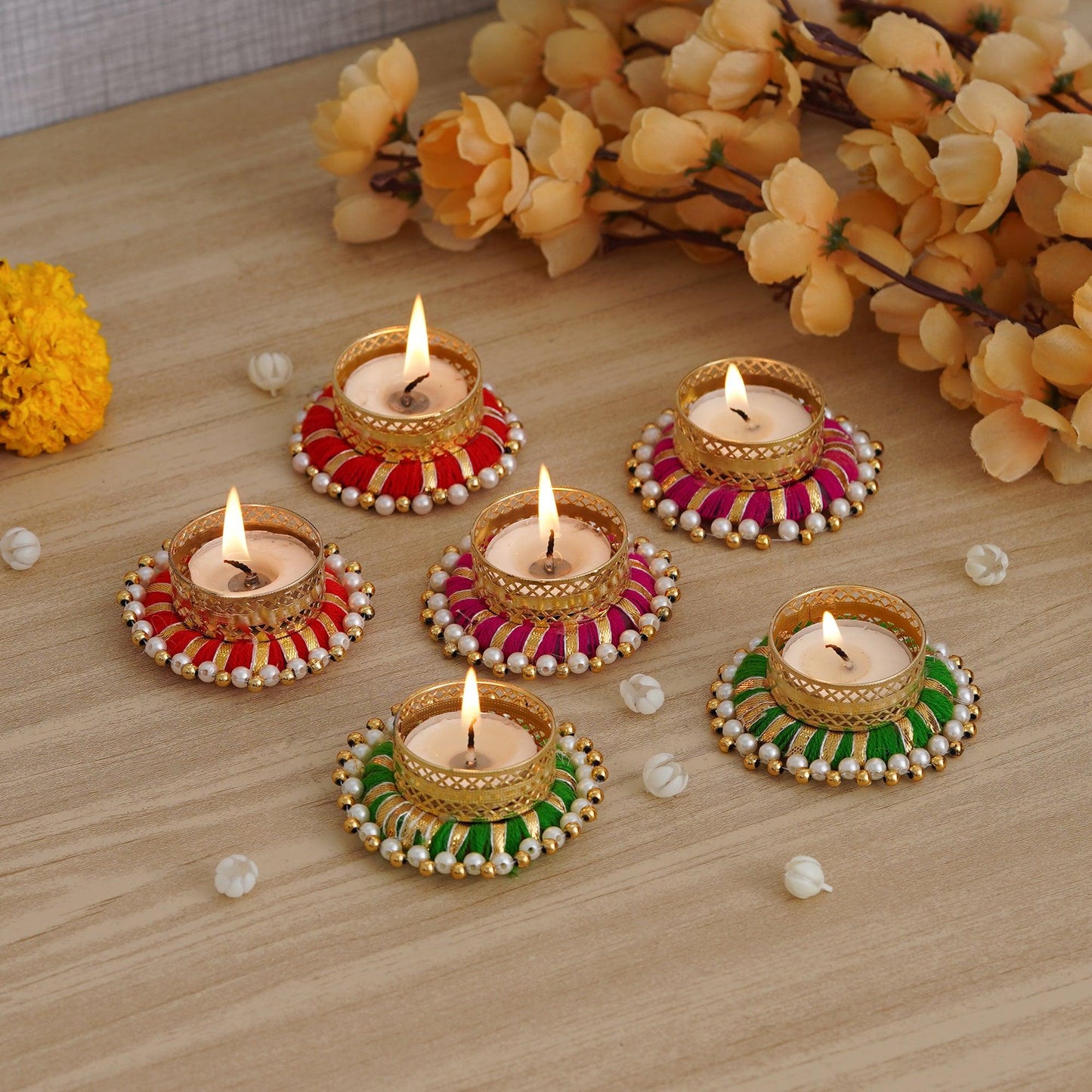 JaipurCrafts Premium Handmade Set of 6 Diwali tealight Candle Holder for Home and Pooja Room Decorations