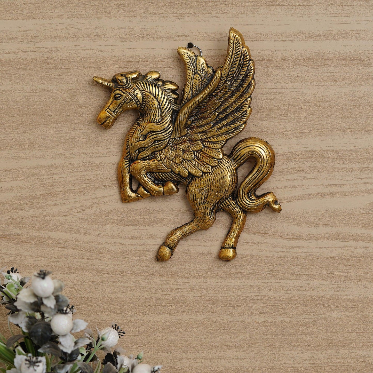 JaipurCrafts Premium HandiCrafted Metal Flying/Running Horse Statue Wall Hanging For Home And Office Decor ( 7.5 Inches)