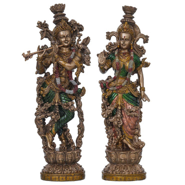 Webelkart Premium Bronze Large Radha Krishna Idol Showpiece for Home and Pooja Decor - 14 x 5 x 3 inches, Bronze