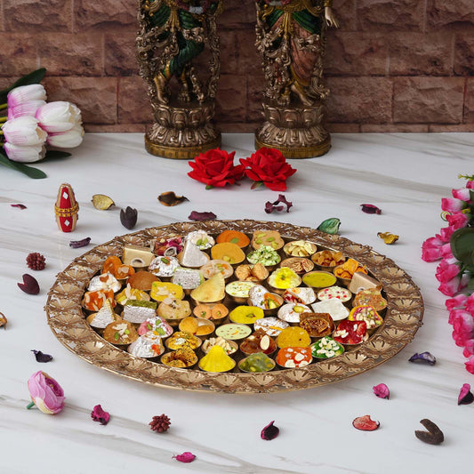 Webelkart Premium Flowers Chappan Bhog Thali/ Decorative Poojan Thali for Temple and Pooja Room Decor- Traditional Pooja Thali,56 Bhog Thali for laddu Gopal ( 15.5 Inches)