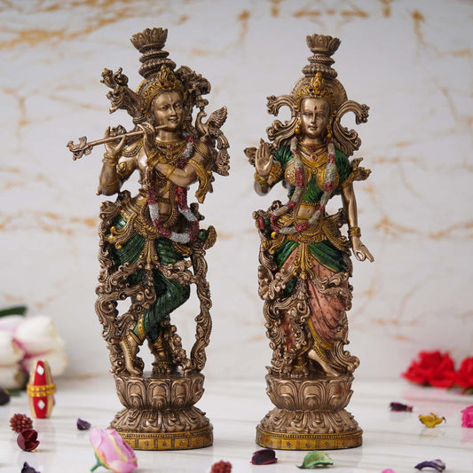 Webelkart Premium Bronze Large Radha Krishna Idol Showpiece for Home and Pooja Decor - 14 x 5 x 3 inches, Bronze