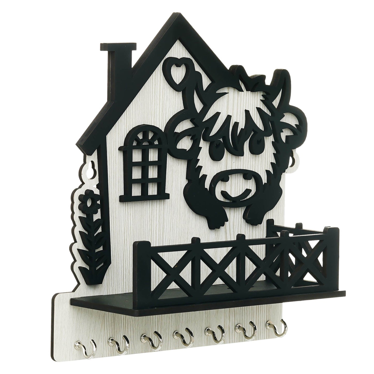 Webelkart Antique Designer Wooden House Keys Hanger Key Holder for Home/Office Decor, Key Holder with Mobile Charging Stand for Wall Decor Key Stand (8.5" Inches