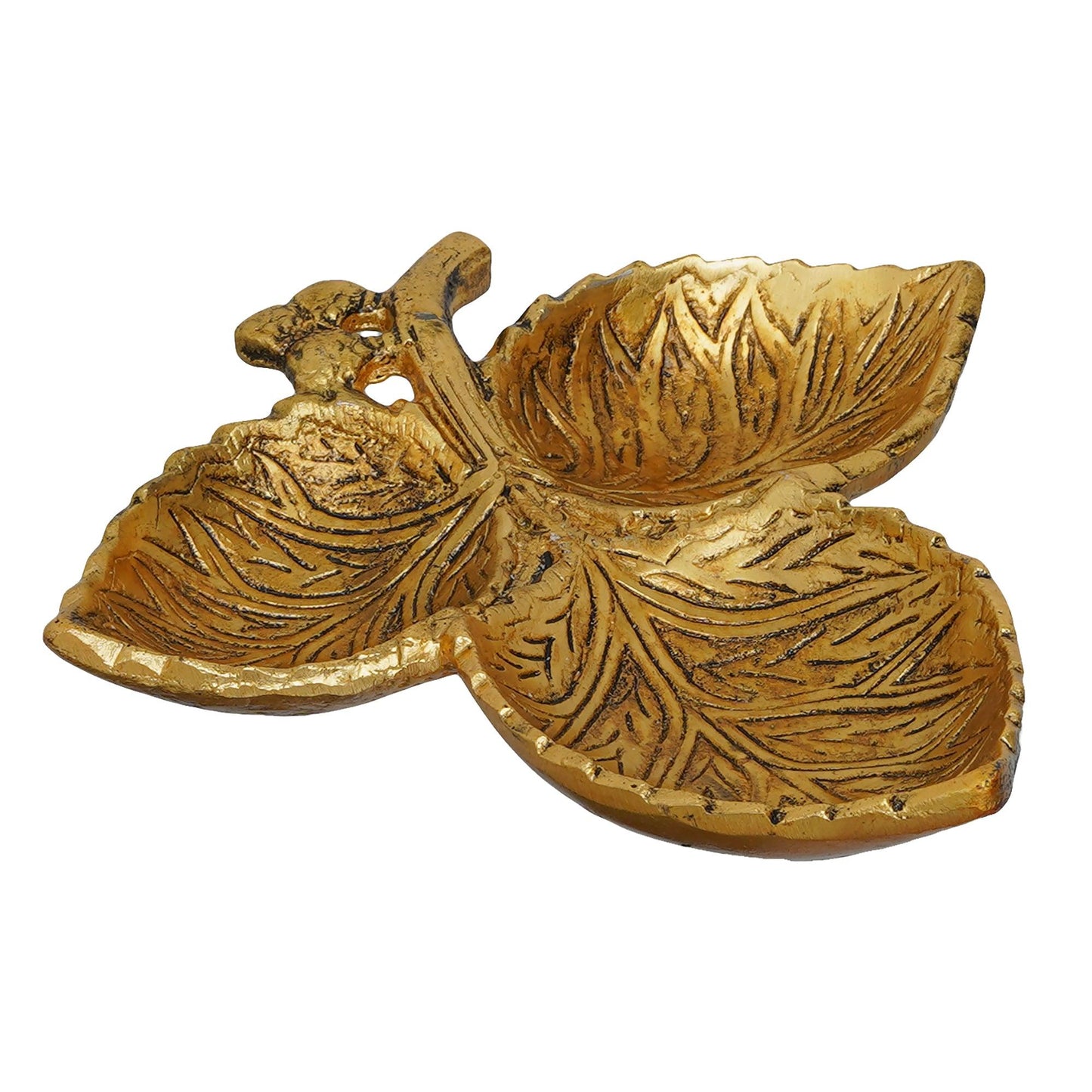 Webelkart Premium Metal Leaf Shape Dry Fruit Serving Tray/ Dry Fruit Box for Diwali Decorations