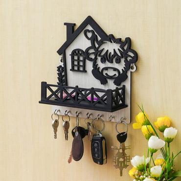 Webelkart Antique Designer Wooden House Keys Hanger Key Holder for Home/Office Decor, Key Holder with Mobile Charging Stand for Wall Decor Key Stand (8.5" Inches