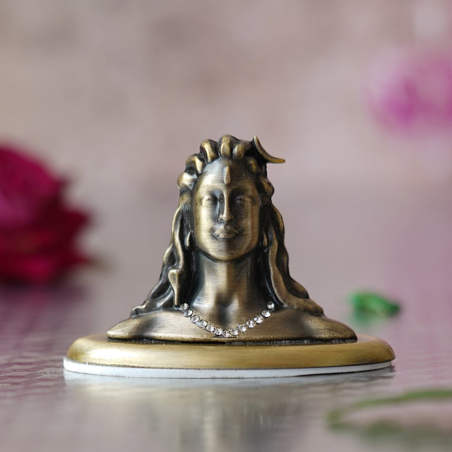 Webelkart Premium Metal Adiyogi Shiva Statue for Home and Car Dashboard (Self Adhesive, 2.5 in) (Green)