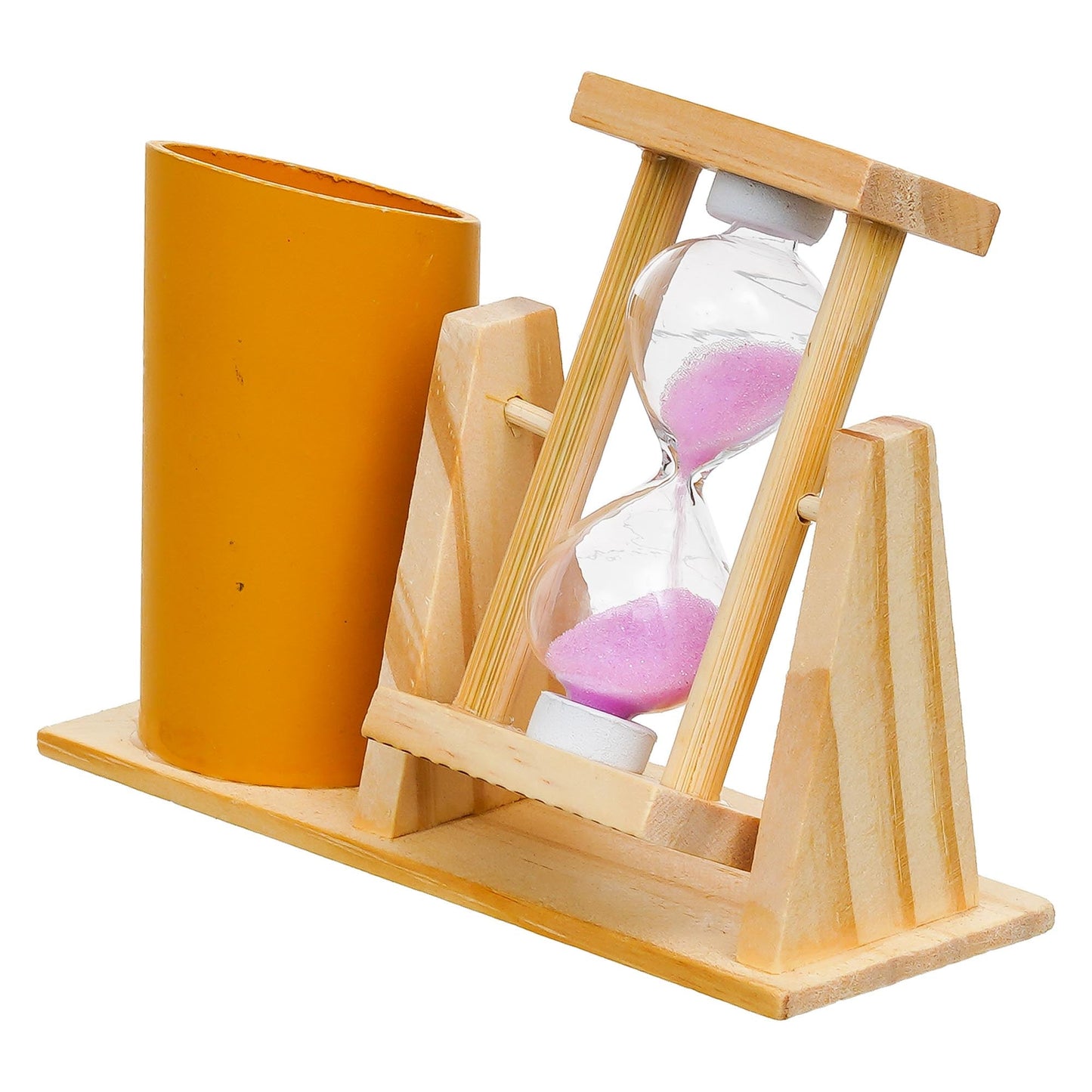 Webelkart Premium Wooden Hour Glass Timer Pen/Pencil Stand for Office/Home Decor |Office Desk Storage with Drawer File Organizer | Desktop Organizer (5" Inches)