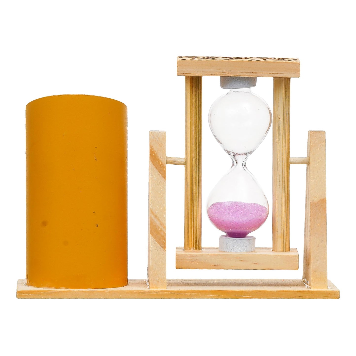 Webelkart Premium Wooden Hour Glass Timer Pen/Pencil Stand for Office/Home Decor |Office Desk Storage with Drawer File Organizer | Desktop Organizer (5" Inches)