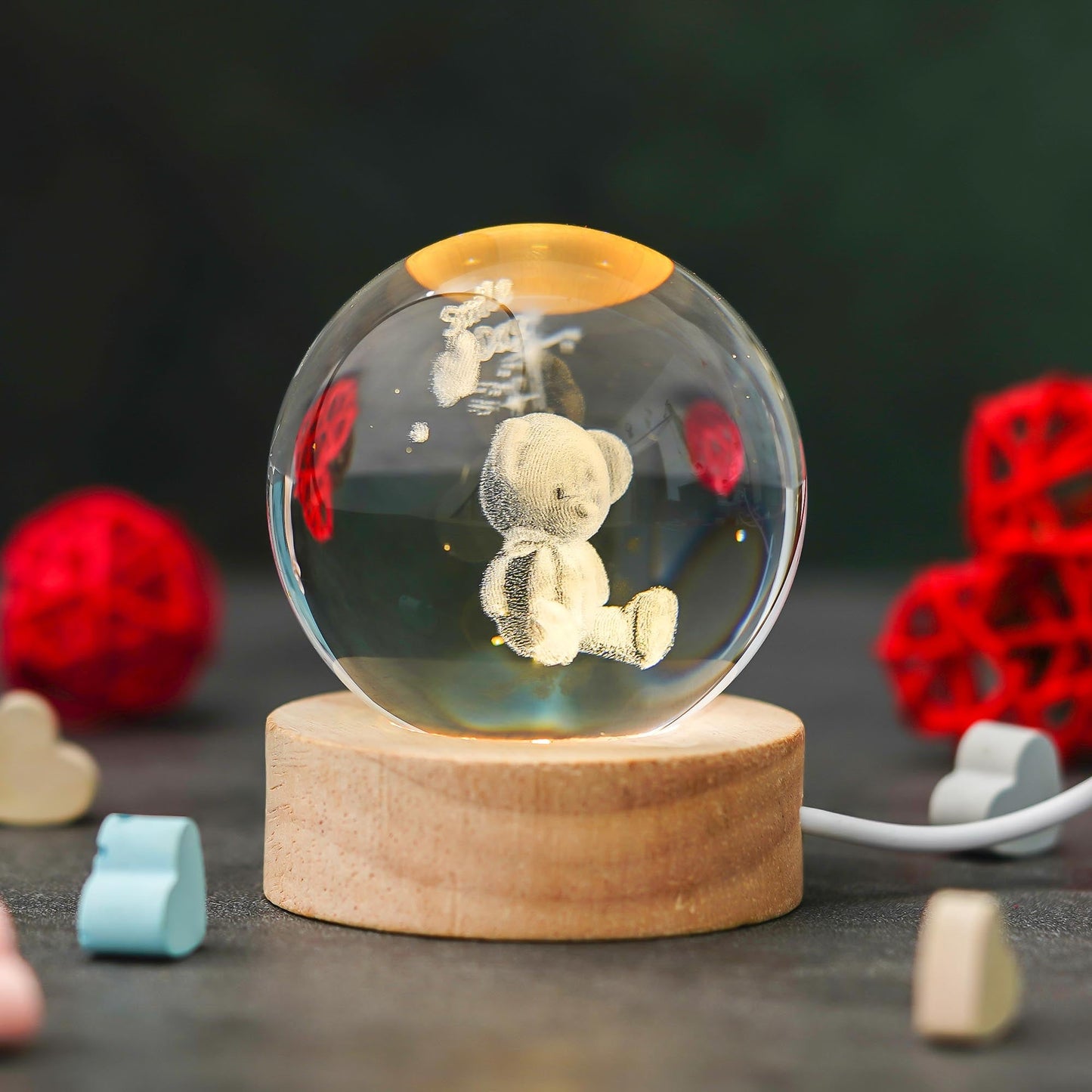 Webelkart Teddy 3D Crystal Teddy Moon Lamp Night Light for Home Decor/Crystal Ball Night Light with Warm White Dimmable LED lamp for Home (Teddy Shape)