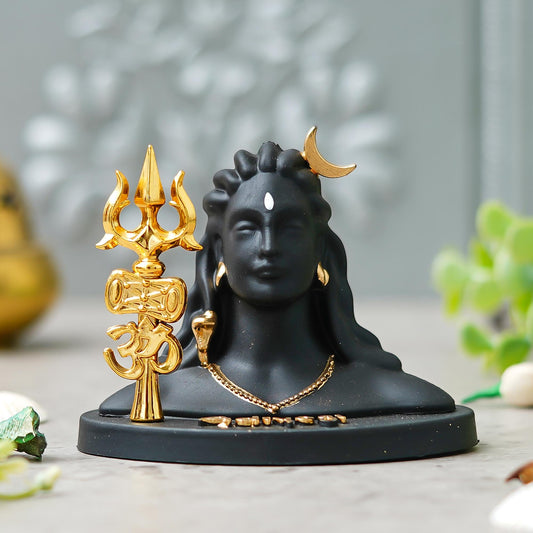 Webelkart Antique Adiyogi Shiva Statue with Trishul for Home and Car Dashboard - Adiyogi Showpiece for Home/Pooja/Office Decor (Self Adhesive, Black, 4" Inches Resin) Shivratri Gift
