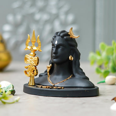 Webelkart Antique Adiyogi Shiva Statue with Trishul for Home and Car Dashboard - Adiyogi Showpiece for Home/Pooja/Office Decor (Self Adhesive, Black, 4" Inches Resin) Shivratri Gift