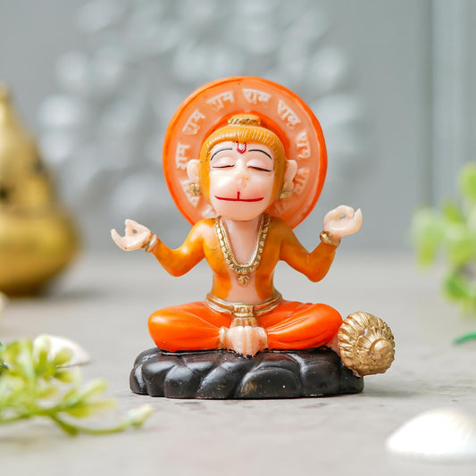 Webelkart Antique Bal Hanuman ji Idol for cardashbord |Mini Hanuman ji Statue for Temple Decor, Bajrang Bali Murti for Home Decor/Meditating Bal Hanuman Statue for Gift (3.54" Inches)