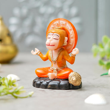 Webelkart Antique Bal Hanuman ji Idol for cardashbord |Mini Hanuman ji Statue for Temple Decor, Bajrang Bali Murti for Home Decor/Meditating Bal Hanuman Statue for Gift (3.54" Inches)