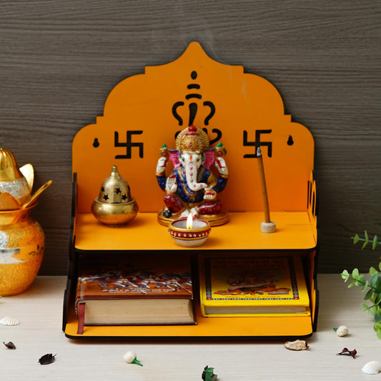 Webelkart Antique Ganesha Ji Wooden Beautiful Temple for Home Decor,MDF Temple with Book Drow/Pooja Mandir for Home/Office/Wall Mounted Temple Home Temple (11.61 x 1.23 x 29.5 Inches)