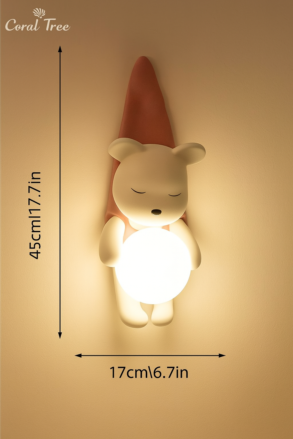 CORAL TREE Cartoon Wall Light, LED Wall Light for Kids Room, Little Bear Wall Light, Cute Wall Light, 8W 3000K Hardwired Wall Light for Kids Room, Nursery