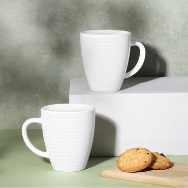 Larah By Borosil Orbit Mug, White, 240ml x 2