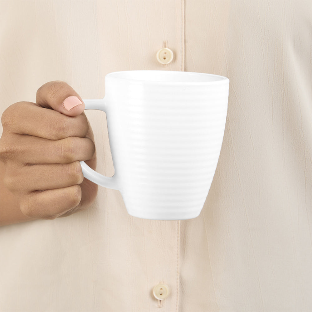 Larah By Borosil Orbit Mug, White, 240ml x 2