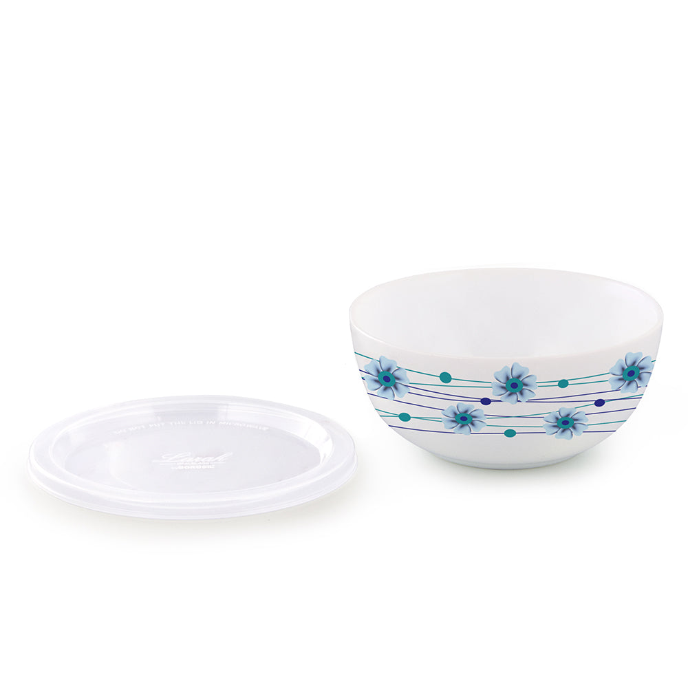 Larah by Borosil Bluebell Snack Bowl with Cover, 2pcSet+2Lids