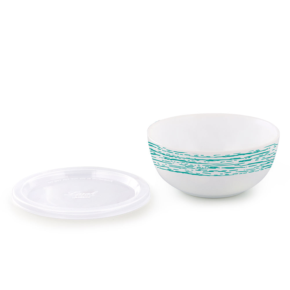 Larah by Borosil Blue Nova Snack Bowl with Cover, 2pcSet+2Lids