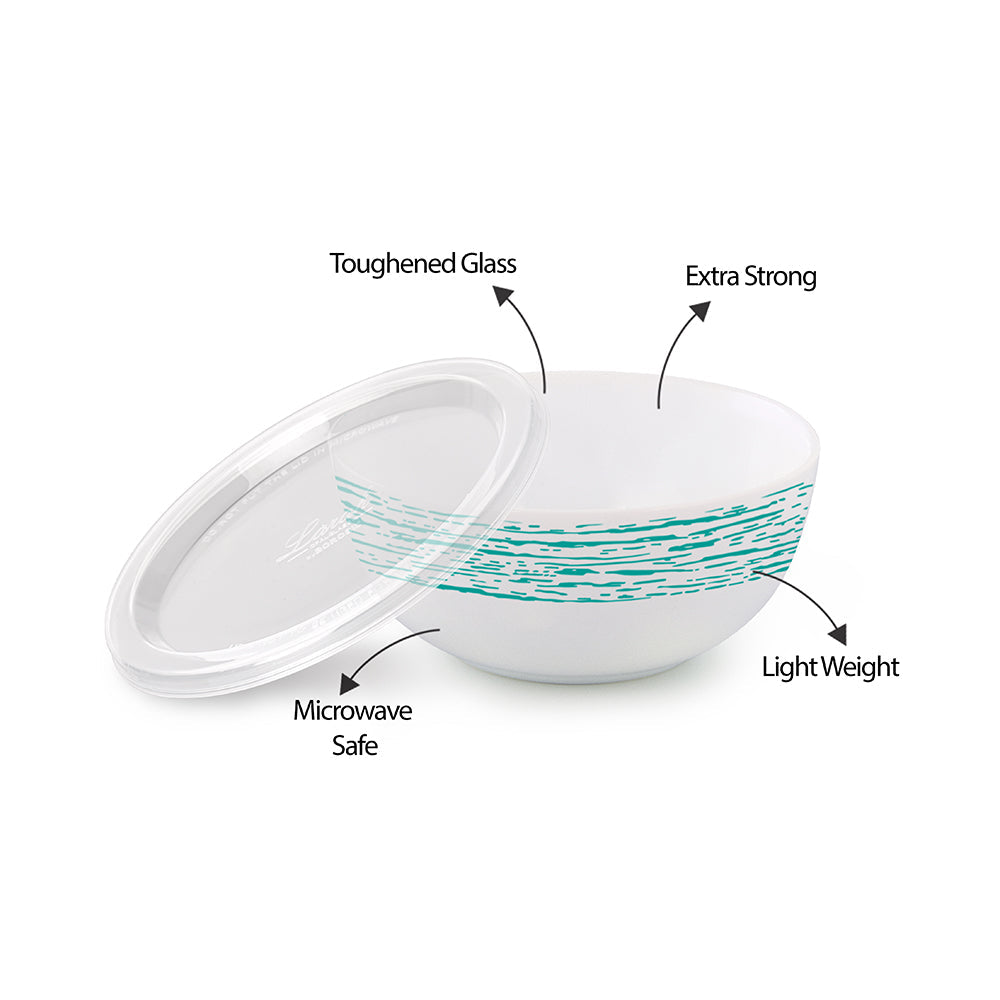 Larah by Borosil Blue Nova Snack Bowl with Cover, 2pcSet+2Lids