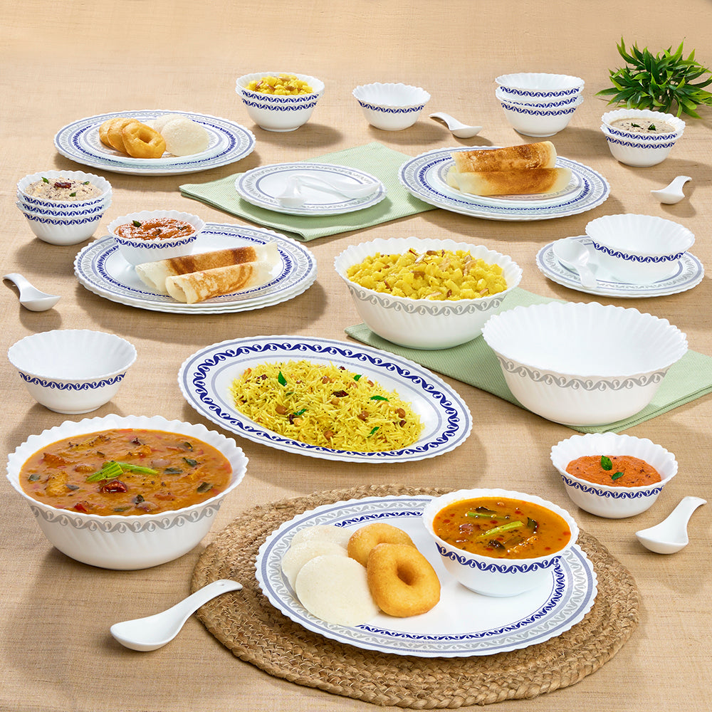 Larah by Borosil Jazzblue Dinner Set, 44 pc