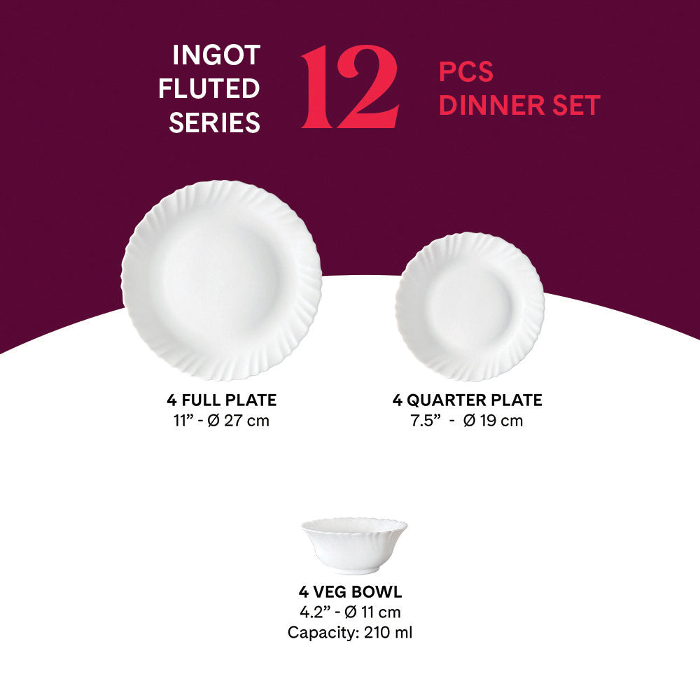 Larah by Borosil Ingot Dinner Set, 12 pc