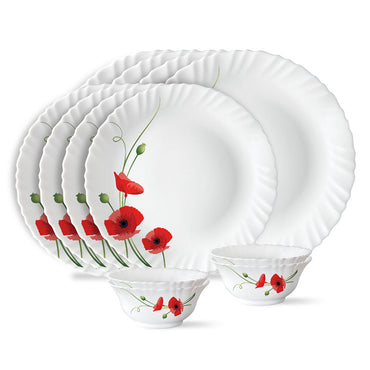 Larah by Borosil Red Carnation Dinner Set, 12 pc
