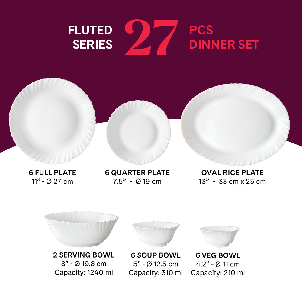 Larah by Borosil Fern Dinner Set, 27 pc
