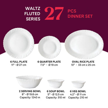 Larah by Borosil Waltz Dinner Set, 27 pc