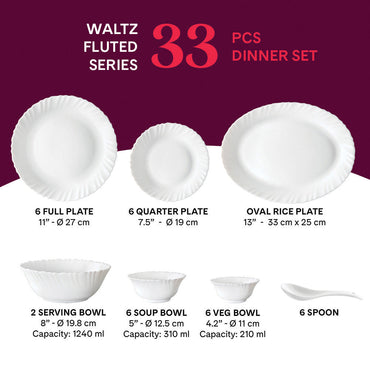 Larah by Borosil Waltz Dinner Set, 33 pc