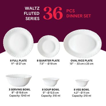 Larah by Borosil Waltz Dinner Set, 36 pc