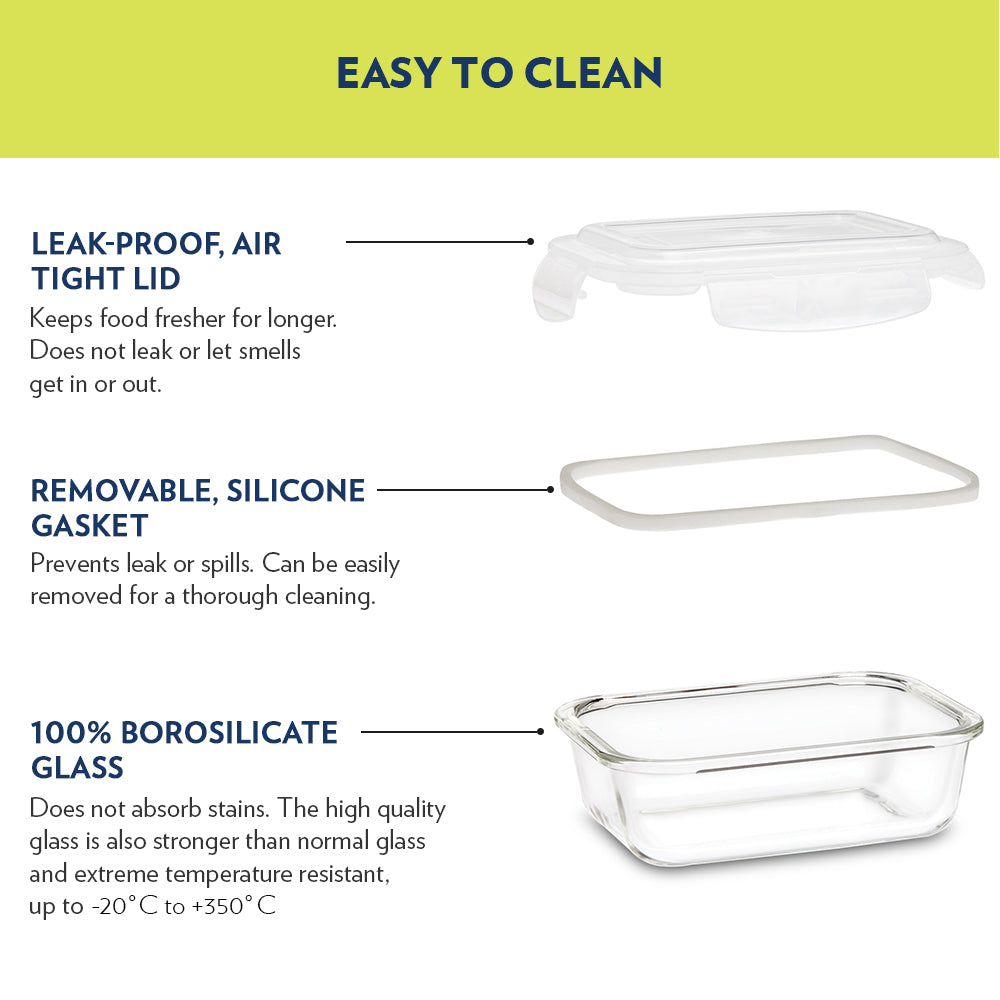 Borosil Klip n Store Rectangular Glass Container, 1.04L