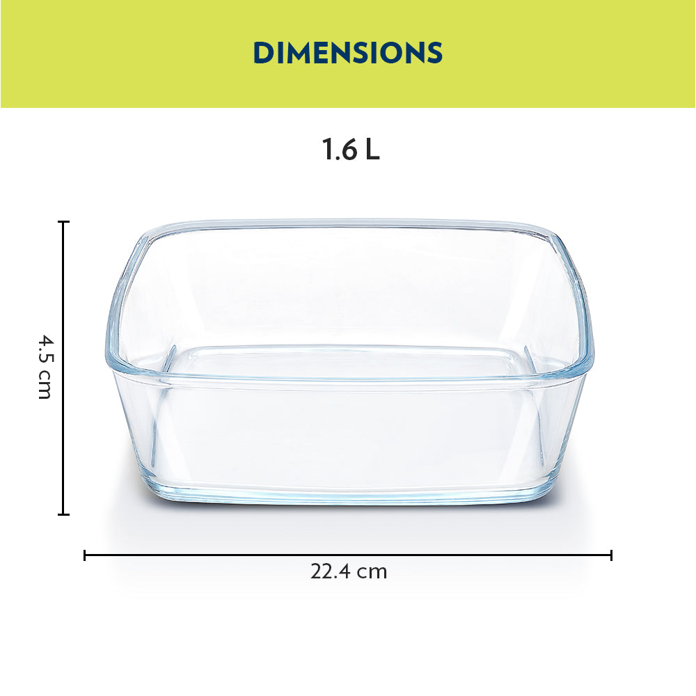 Borosil Square Baking Dish, 1.6L