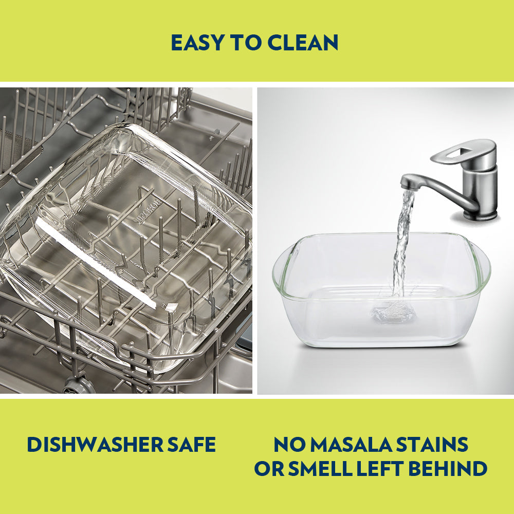 Borosil Square Dish w Green Lid, 2.2L