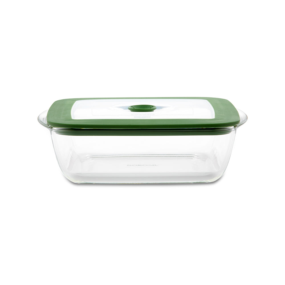 Borosil Square Dish w Green Lid, 2.2L