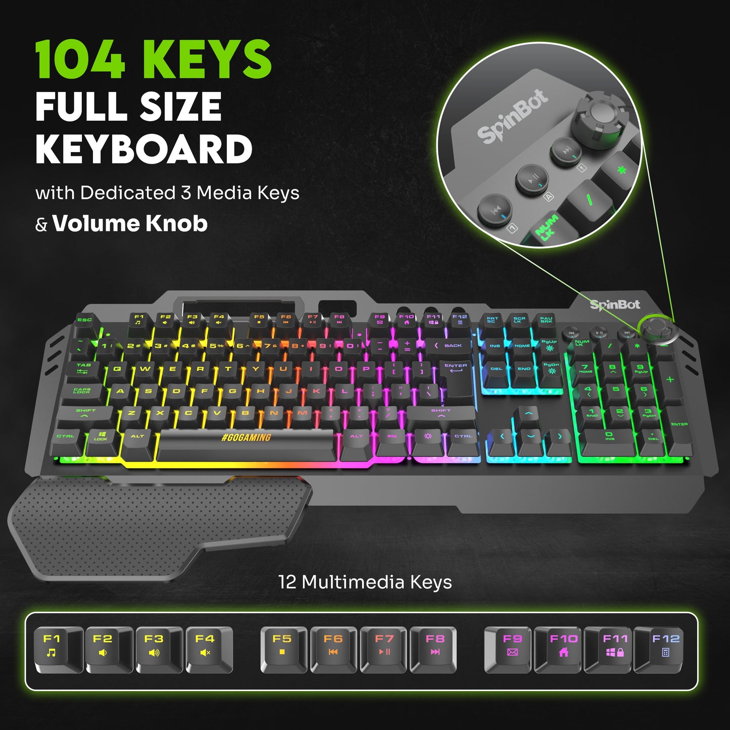 SpinBot Rage K20 Gaming Keyboard & Clutch GT900 Mouse Combo | RGB Backlit Keyboard |7200 DPI Wired USB Mouse For PC, Laptop (Black)