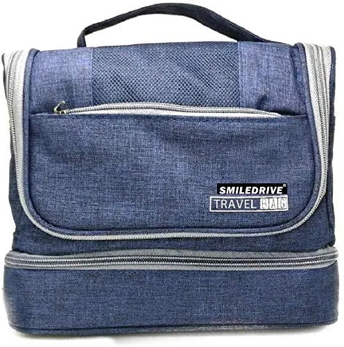 Large Capacity Portable Cosmetic Storage Travel Bag with Hook for Men & Women-Travel Essential Accessory (Blue)