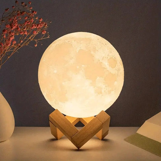 Tap-Control 3D Moon Lamp with Color-Changing Lights – USB Rechargeable Lunar Night Light for Romantic, Kids & Ambient Lighting