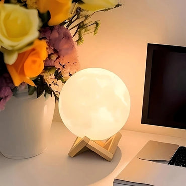 Tap-Control 3D Moon Lamp with Color-Changing Lights – USB Rechargeable Lunar Night Light for Romantic, Kids & Ambient Lighting