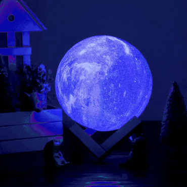 LunaGlow: 3D RGB Moon Lamp with 7-Color Touch Control, USB Rechargeable Design & Wooden Stand for Bedroom & Gifting