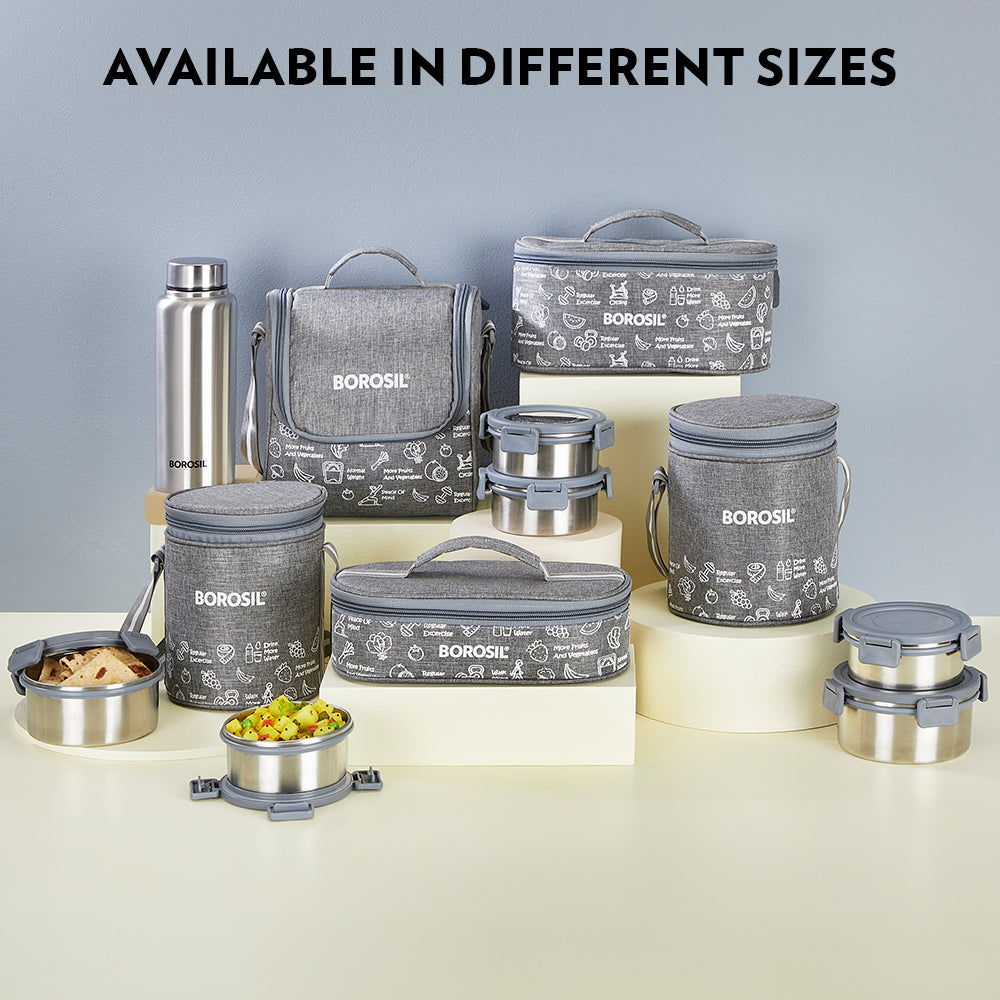 Borosil Slate Stainless Steel Lunchbox, Set of 4, 280ml