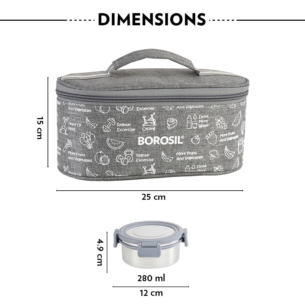 Borosil Slate Stainless Steel Lunchbox, Set of 4, 280ml